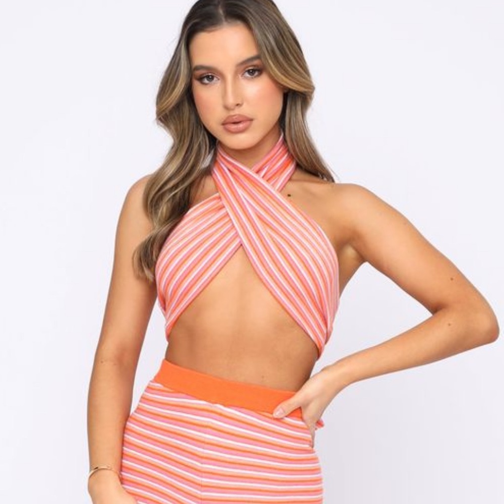 Pink and white stripped scarf top